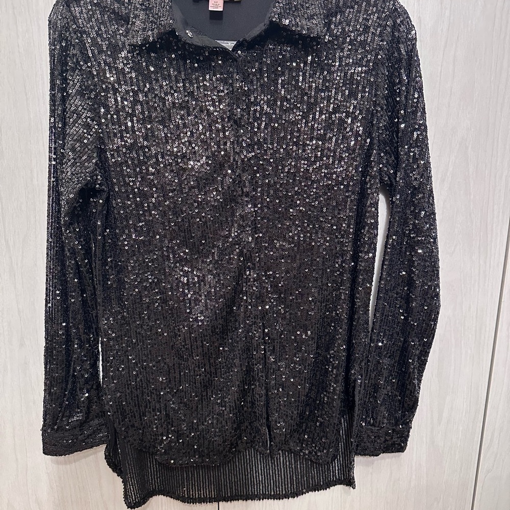 Philosophy Black Sequin Button Down Shirt